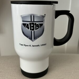 A white travel mug with the number 4 8 1 9 on it.